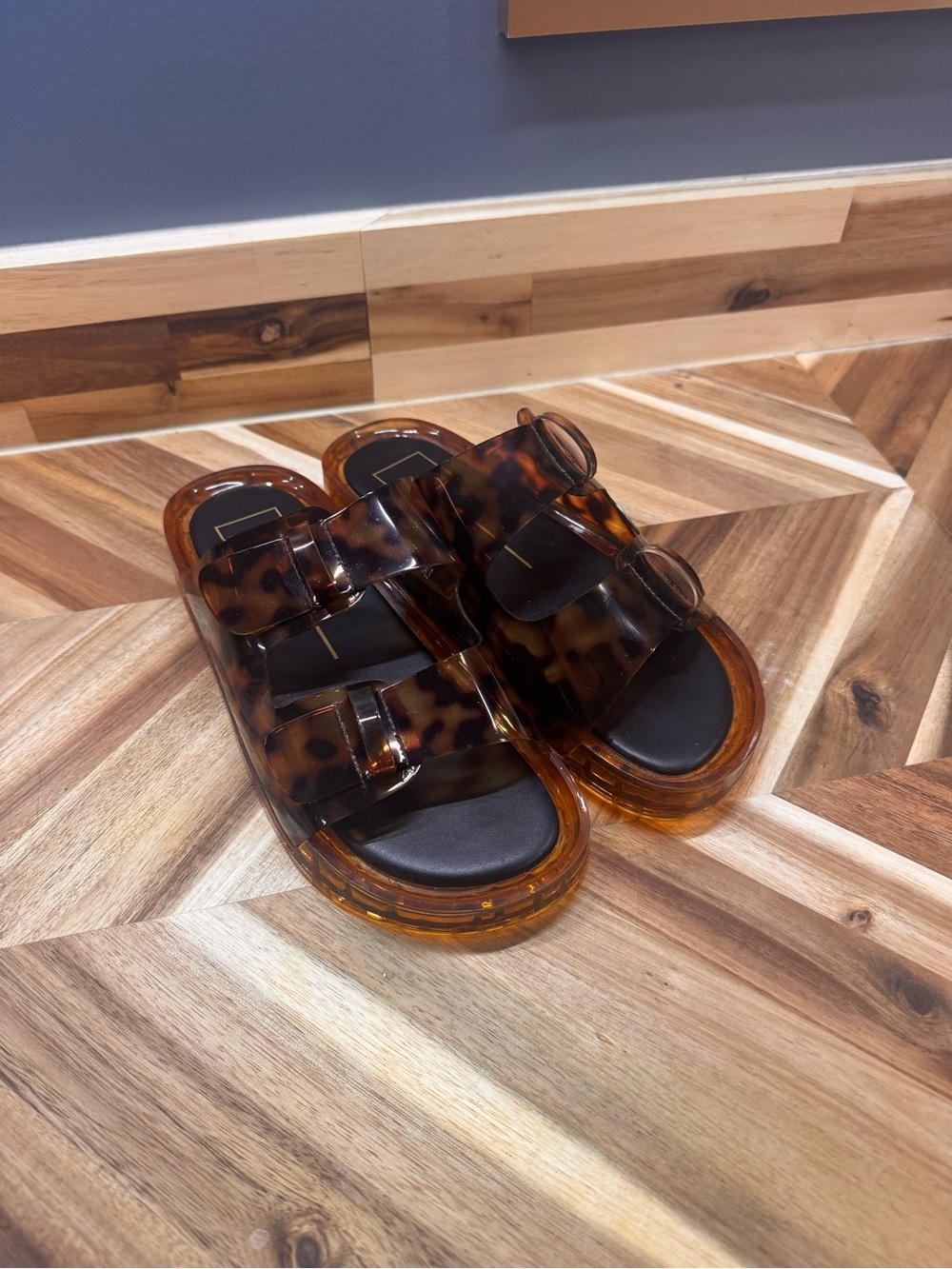 Dolce Vita Tortoiseshell Brown Clear Platform Slide Sandals